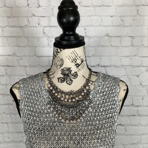 244. TOPSHOP Silver Cover-Up / Dress NWT Size 14 - Picture 6 of 9